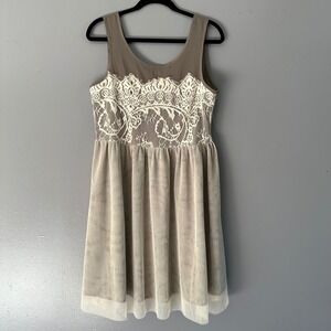 A'Reve Blu Veranda Lace &‎ Bow Dress | Tan + Ivory